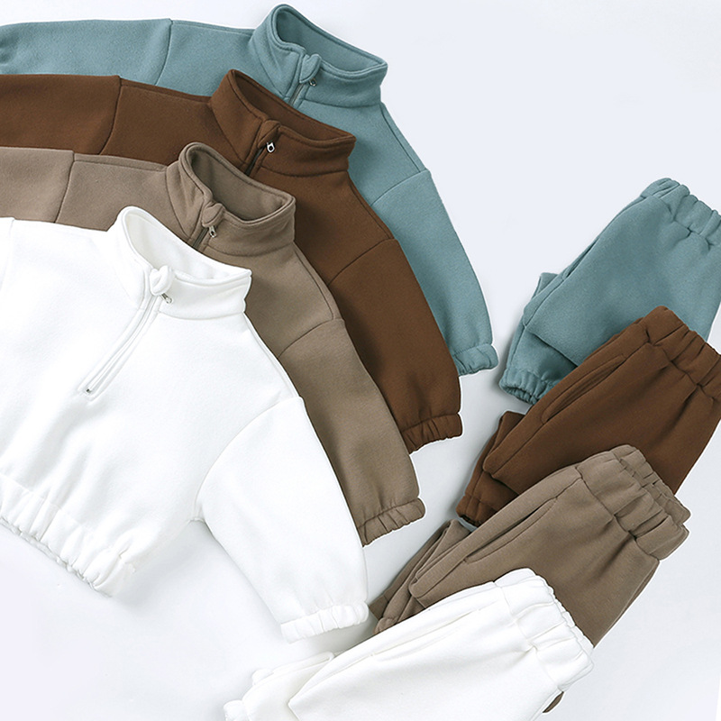 Winter New Arrival Suit Fashionable High Neck Half Zip Top Ankle Pants Fleece Casual Suit