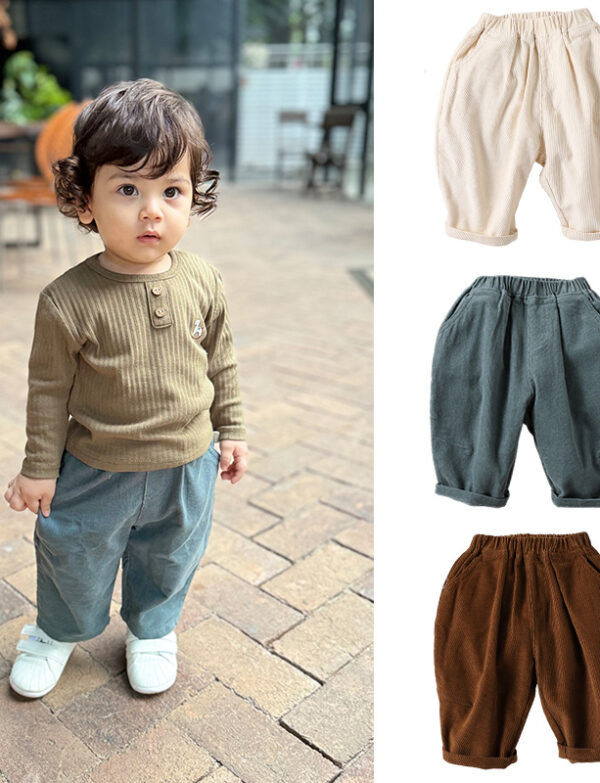 Baby's Autumn And Winter Corduroy Pants For Boys And Girls All-match Straight Cotton Loose Pants For Autumn