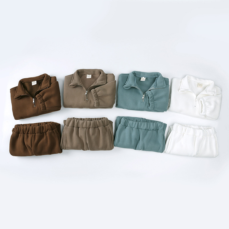 Winter New Arrival Suit Fashionable High Neck Half Zip Top Ankle Pants Fleece Casual Suit - Image 2