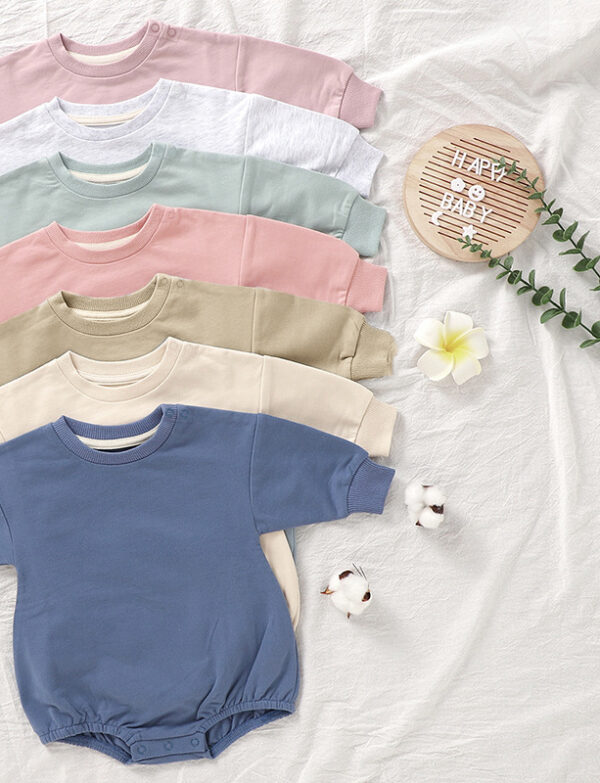 Foreign Trade Baby Romper Spring Baby Romper French Brushed Triangle Romper Organic Cotton Sweater Baby Jumpsuit