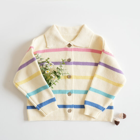 Girls Sweater Casual Rainbow Striped Sweater