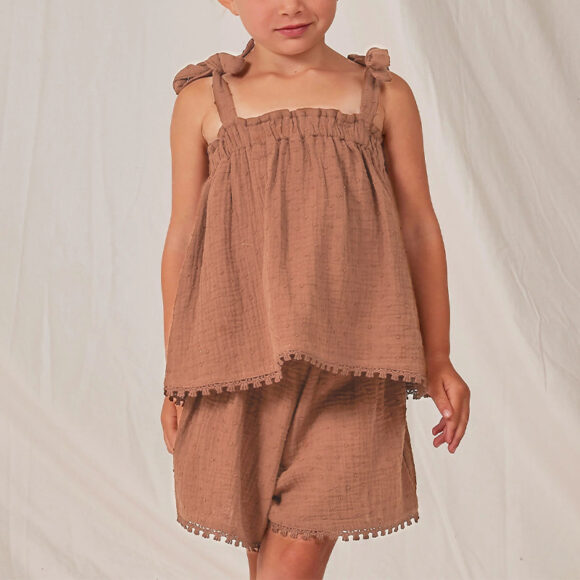 Cotton Jacquard Camisole Shorts Two-piece Children's Wear Summer New Sweet Adjustable Shoulder Strap Cute Suit